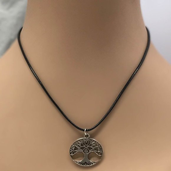 Tree of Life Pendant Black Waxed Cord Necklace - Picture 1 of 5